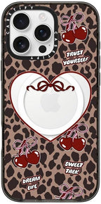 CASETiFY Impact iPhone 16 Pro Max Case [Slim/Compatible with Magsafe / 8.2 ft. 4X Military Grade Drop Protection] - Leopard Cherries - Clear Black