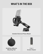 Scosche Phone Mount for Car, Universal Hands Free Windshield/Dashboard, Suction Cup Cell Phone Holder with 360° Rotation, Includes Screen Cleaner, Stand Compatible with iPhone and Android
