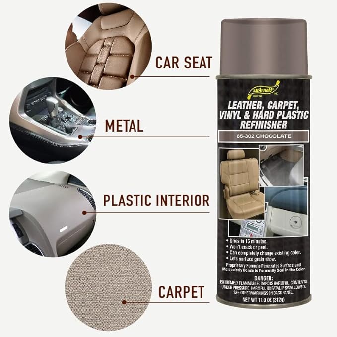 SM Arnold Refinishing Spray Paint - CHOCOLATE 11 Oz. - For Leather, Carpet, Vinyl, Metal, Plastic, Polycarbonate, Polypropylene, Acrylic, Lexan, Fiberglass | Pro Grade Aerosol Refinisher