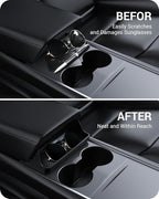 BASENOR Upgraded Tesla Model Y Model 3 Center Console Sunglasses Holder, Armrest Box Eyeglasses Storage Box Key Card Holder for 2021-2024 Model 3/Y Interior Accessories