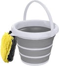 Collapsible Wash Bucket with Microfiber Mitt, 10L (2.6 Gallon) Portable Collapsiblle Buckett with Handle for Car Wash Household Cleaning, Multiuse Collapsibles Water Bucket and Car wash mitt - Grey