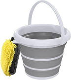 Collapsible Wash Bucket with Microfiber Mitt, 10L (2.6 Gallon) Portable Collapsiblle Buckett with Handle for Car Wash Household Cleaning, Multiuse Collapsibles Water Bucket and Car wash mitt - Grey