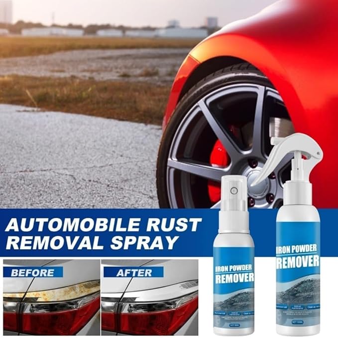 Iron Powder Remover Spray, Multi-Functional Quick-Acting Rust Removal Spray - pH Neutral & Paint Safe Car Detailing for Wheels, Rims & Metal Tools - Advanced Formula, No Damage to Surface (100 ML*2)