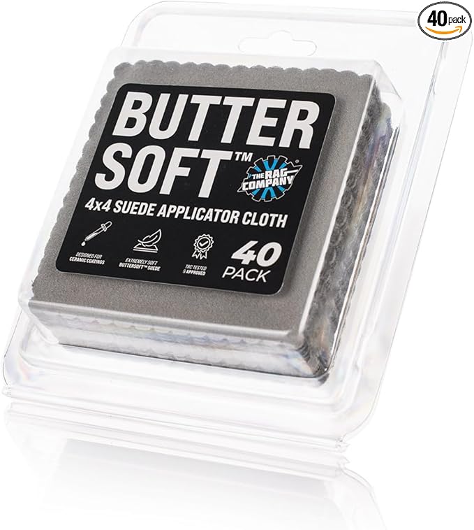 The Rag Company - Buttersoft Suede Cloths - 4in. x 4in. - Grey | Ideal for Cleaning Touch Screens and Applying Ceramic Coatings to Car and Truck Exteriors - Lint Free and Tagless (40 Pack)