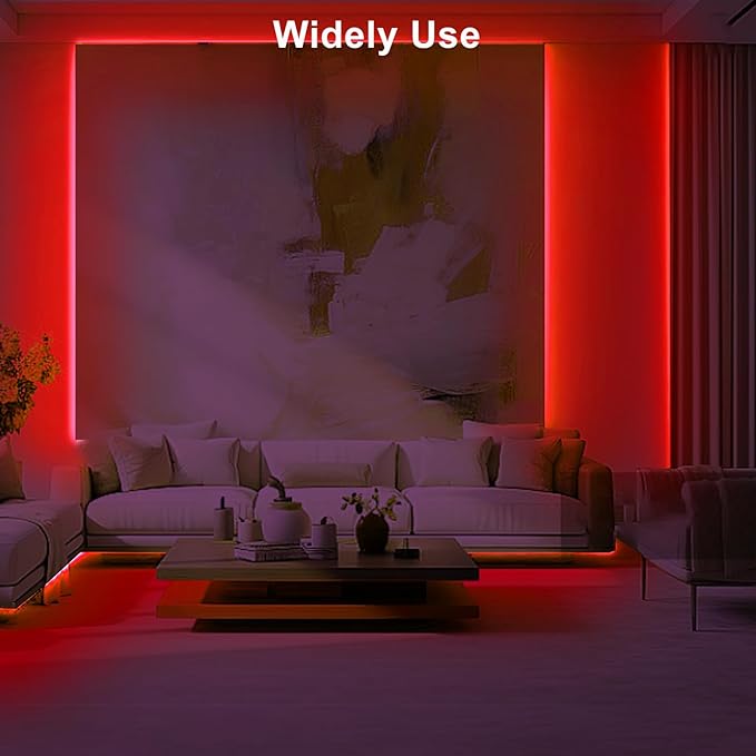 Tatazone 16.4ft Red COB Led Strip Lights with RF Remote, Dimmable Bright Dotless Adhesive Indoor Led COB Light Strip for Cabinet, Painting, Room, Bed