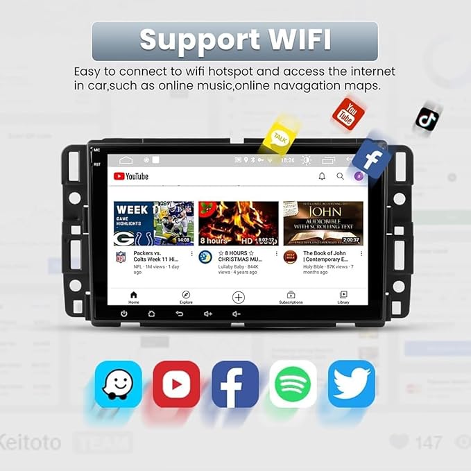 4+64G 8Inch Android 14 Car Radio Stereo Upgrade for Chevrolet Impala 2006-2013 w/Wireless Carplay Android Auto Double Din Touch Screen GPS Navigation Head Unit Radio Bluetooth WiFi FM Backup Camera
