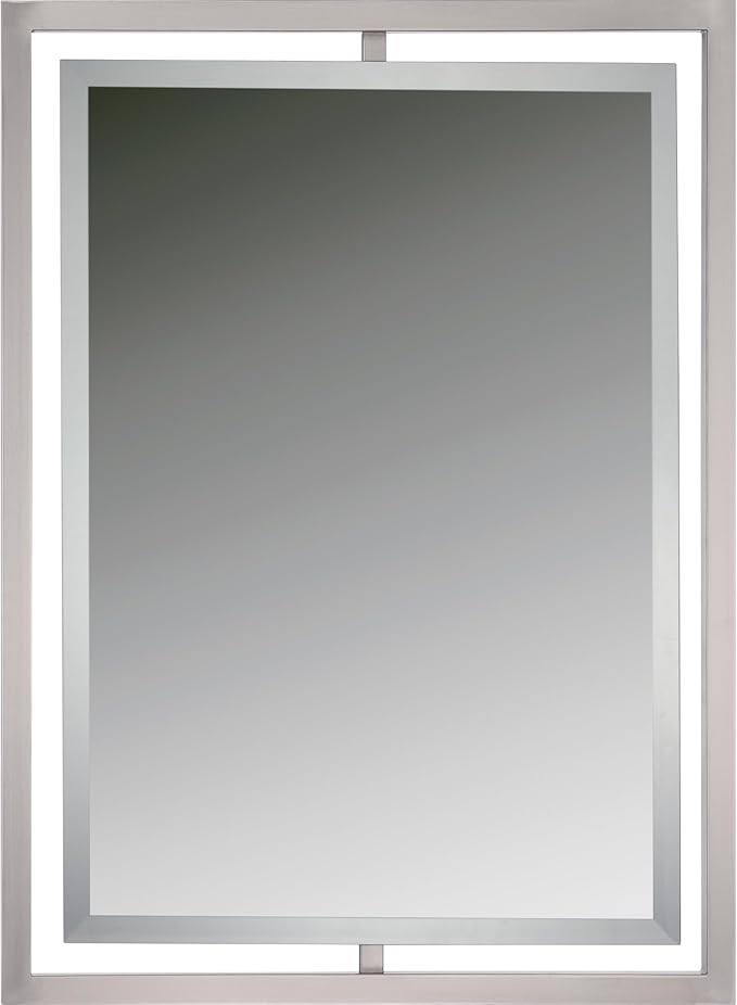 Quoizel Marcos Rectangular Wall Mirror, 32 x 24 Inch Brushed Nickel Decorative Small Mirror, Horizontal/Vertical, Modern Framed Mirror for Bedroom, Bath, Vanity, Over Sink, Living Room or Hallway