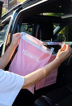 Tossits Disposable Car Trash Bag Hanging (Pink, Set of 7) - Leak-Proof, Smell-Proof Automobile Trash Container, Eco-Friendly, Thick, Large 12x15 Car Trash Bin with Sturdy Header Board