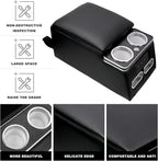 Black Universal Truck Seat/Bench Organizer with LED Light, USB Port, Cup Holders, Armrest, Padded Top Lid - Ideal for Business Upgrade Center Console Organizerand