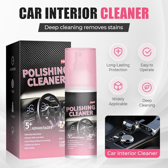 Polishing Cleaner, 2026 New Car Interior Cleaner, Polishing Cleaner Car Interior Spray, Interior Detailer Spray for Rubber Leather Car Interior, Easy Application for Daily Vehicle Care (3pcs)