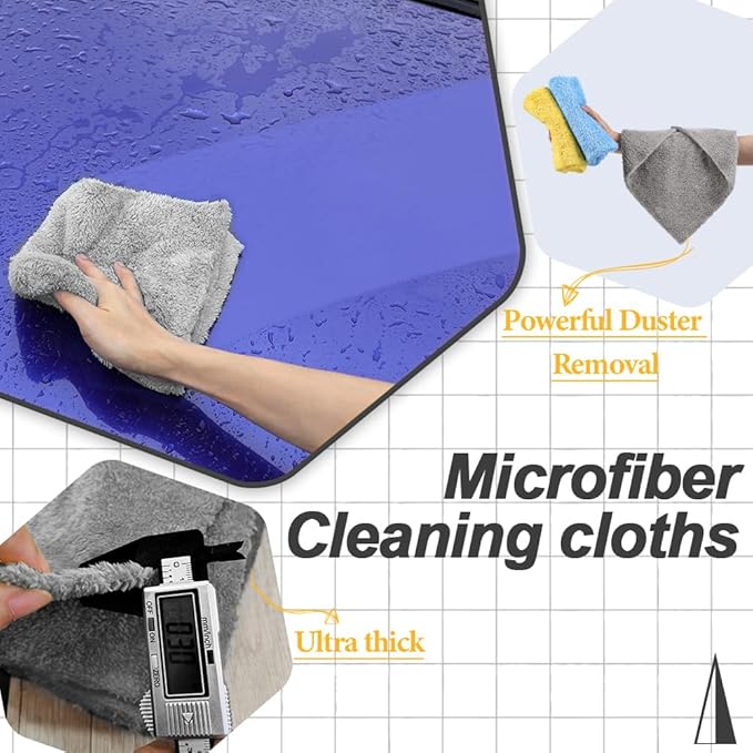 Microfiber Car Wash Cleaning Towels, 450gsm Ultra-Thick Highly Absorbent Lint-Free Detailing Cloths, Scratch Free Reusable Rags for Car Interior & Exterior - Coral Fleece, Grey, 12 Packs