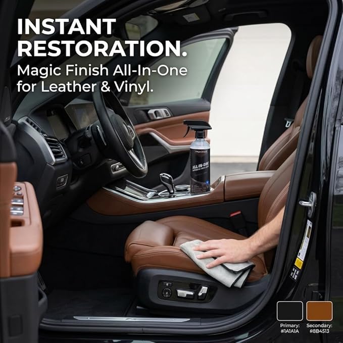 Magic Finish All-In-One Leather Conditioner & Vinyl Restorer (16 oz) – Non-Greasy Formula w/UV Shield – Nourishing Multi Surface Cleaner for Cars & Furniture – Leather Protector Spray (Coconut)