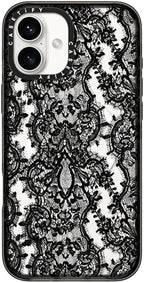 CASETiFY Impact Case for iPhone 16 Plus [8.2ft 4X Military Grade Drop Protection/Compatible with Magsafe] - Lace Pattern - Clear Black