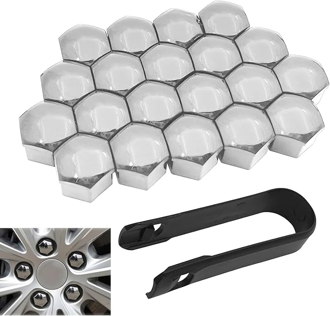 20 Pcs Wheel Nut Covers for Hyundai Palisade 2020 2021 2022 2023 2024, Hex Lug Nut Caps Waterproof Protective PP Plastic Auto Hub Screw Protector Accessories,Silver-19mm