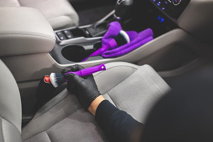 Detail Factory - Synthetic Detailing Brush - Ultra-Soft Bristles, Comfortable Grip and Scratch-Free Cleaning for Exterior, Interior, Emblems, Badges, and Instrument/Guage Panels. (Purple, Long)