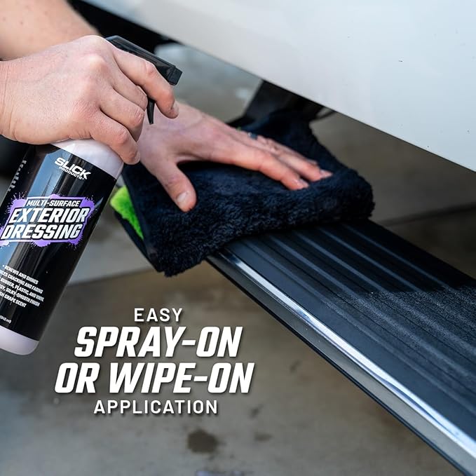 Slick Products Multi-Surface Exterior Dressing – Restores, Protects & Shines Vinyl, Rubber & Plastic – Non-Greasy Silky Finish with Fresh Grape Scent – 64 oz.