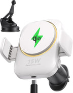 INIU Qi2 Certified 15W Car Phone Holder Wireless Charger, Ultra-Stable 22N for MagSafe Car Mount Charger with Cooling Fins & RGB Lighting Only for iPhone 16/15/14/13/12 Series, White