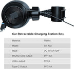 MAGJIEYX Multi Retractable Car Charger Station, Headrest 3 in 1 Charging Box Share Ride Dock for Backseat with Fast 38W Charger Adapter for All Phones|iPhone17/16/15/14|Samsung|iPad|Android
