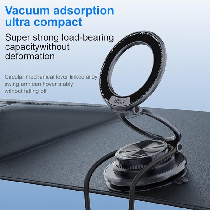 360 Adjustable Vacuum Magnetic Phone Holder [ 96+LBS Suction & 2800gf Magnetic ], Foldable Portable Suction Cup Magnetic Car Phone Holder, Car Phone Mount for iPhone 17/16/15/14/13/12 Series