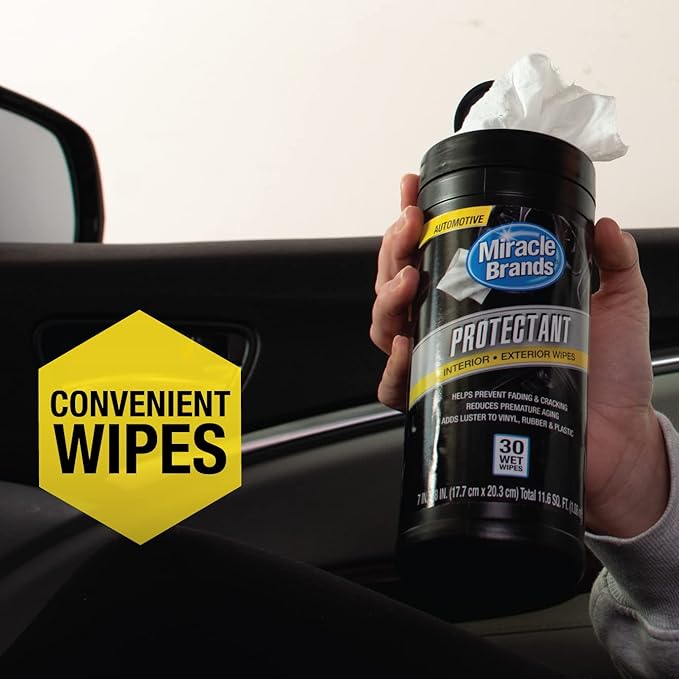 Miracle Brands Auto Protectant Wipes - 30 Count, Clean & Protect Auto Surfaces Including Finished Leather, Plastic, Vinyl and Rubber