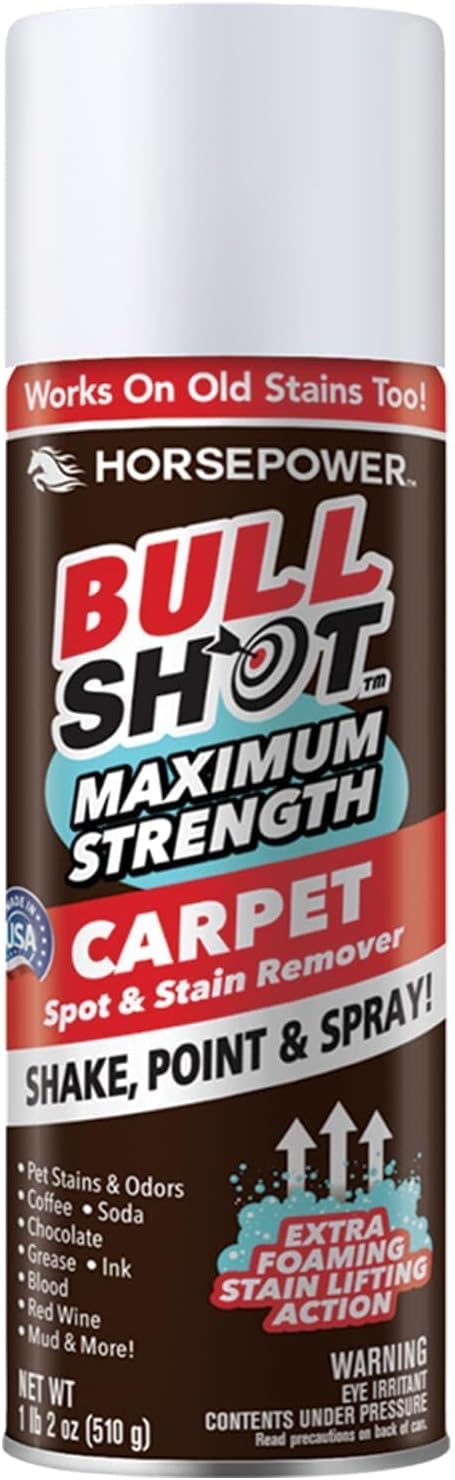Horsepower Bull Shot MAX Strength Carpet Spot & Stain Remover, AS-SEEN-ON-TV, Made In US, Just Point & Spray, Stain-Lifting Foam Action, Coffee, Wine, New & Old Stains & More