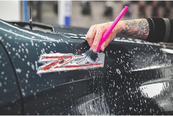 Detail Factory - Synthetic Detailing Brush Combo Kit - Ultra-Soft Synthetic Bristles, Scratch-Free, Instrument Panels, Emblems, One Long Handle + One Short Handle, Pink (2-Pack)