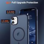 SUPFINE Magnetic for iPhone 12 Case/iPhone 12 Pro Case with Screen Protector (Compatible with MagSafe)(Military Grade Drop Protection) Translucent Matte Shockproof Phone Cover,Dark Blue