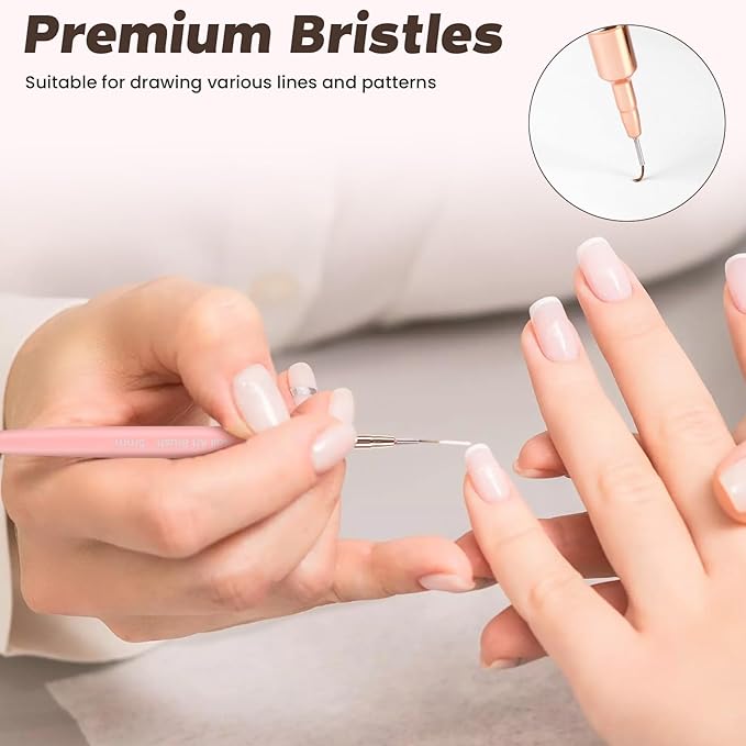 5PCS Nail Art Brushes Set with Pink Leather Case，【Metallic Material】 【Various Size】 【Light Weight】Nail Brush， Nail Brushes for Nail Art，Size：5mm,8mm,12mm,20mm,25mm，Black