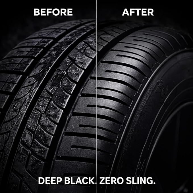 Winter White Happy Shine Matte Tire Dressing – Satin Black Tire Shine, Non-Greasy Professional Tire Dressing with UV Protection, Restores Rubber & Trim, No Sling Formula, Made in USA, 16 oz