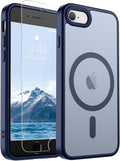 SUPFINE Magnetic for iPhone SE Case 2022 (3rd)/2020 (2nd), iPhone 8 Case (Compatible with MagSafe) (Military Grade Drop Protection) Slim Translucent Matte Phone Case,Navy Blue