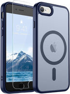 SUPFINE Magnetic for iPhone SE Case 2022 (3rd)/2020 (2nd), iPhone 8 Case (Compatible with MagSafe) (Military Grade Drop Protection) Slim Translucent Matte Phone Case,Navy Blue