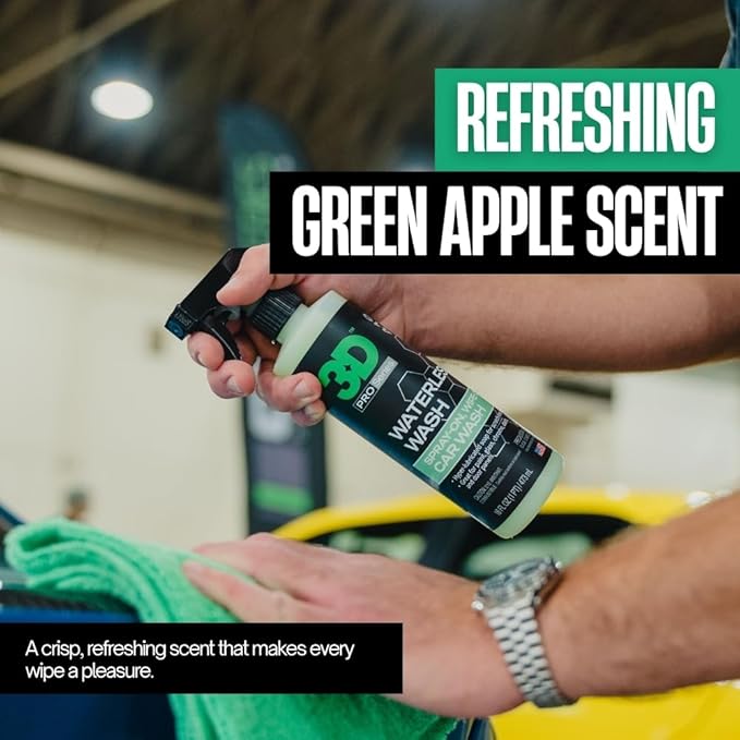 3D Waterless Car Wash - Easy Spray Waterless Detailing Spray - No Soap or Water Needed - Great on Cars, RVs, Motorcycles & Boats 16oz.