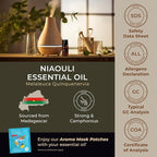 100% Pure Niaouli Essential Oil - 0.34 Fl Oz - Niaouli Oil for Hair, Skin, Diffuser, Aromatherapy & DIY Candle Making Scent