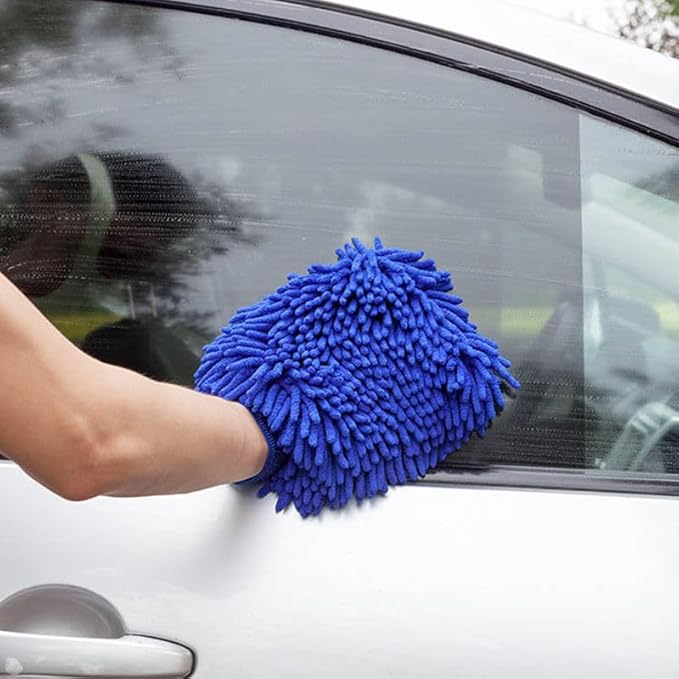 Conwork Car Wash Mitt Chenille Microfiber Golves, Ultra Soft & Scratch-Free, for Auto Detailing, Household Dusting & Multi-Surface Cleaning, 7" x 9.6"(2-Pack, Pink/Blue)