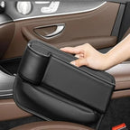 Car Seat Gap Filler Organizer with Cup Holders, Seat Gap Storage Box for Drinks, Phones, Keys, Sunglasses, Cards, and Small Essentials (Beige, Driver's Seat)