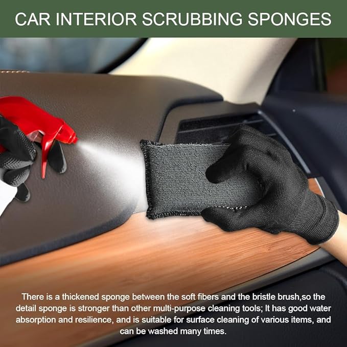2PCS Car Interior Scrubbing Sponge, Scrub Pads Car Detailing, 5.9'' x 3.5'' Microfiber Auto Interior Cleaning Scrub Applicator, Auto Wash Sponge Pad for Vehicles Leather Plastic (Gray White)