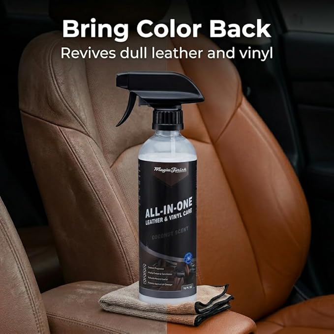 Magic Finish All-In-One Leather Conditioner & Vinyl Restorer (16 oz) – Non-Greasy Formula w/UV Shield – Nourishing Multi Surface Cleaner for Cars & Furniture – Leather Protector Spray (Coconut)