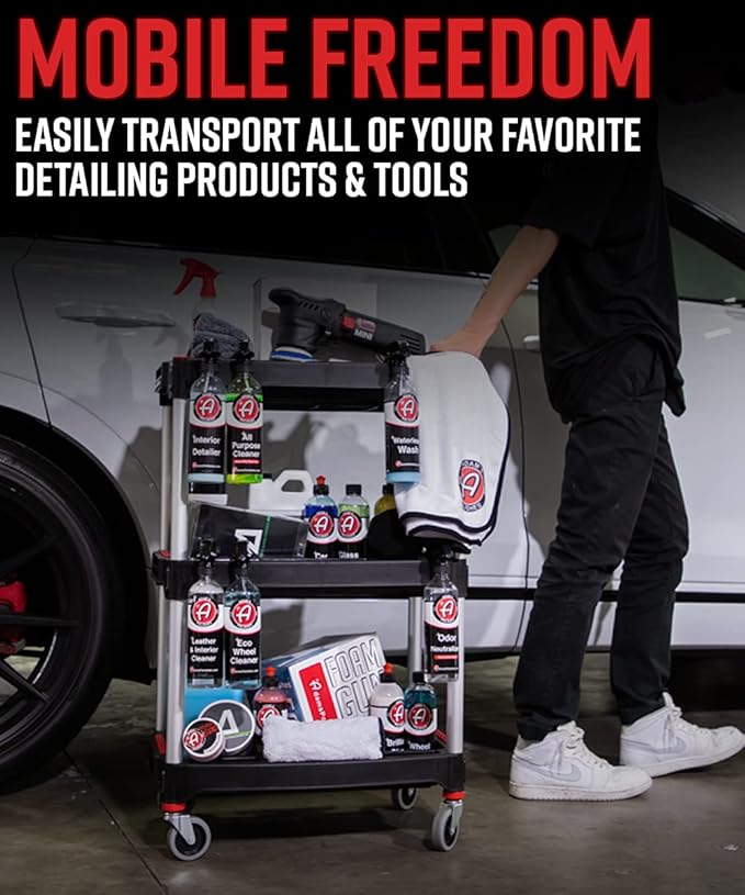 Adam's Polishes Standard Detailing Cart, Custom Mobile Rolling Utility Detailing Tool Cart Organizer for Garage DIY Home Projects, Extra Storage for Mechanics & Detailers During Repairs Car Wash/Wax