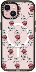 CASETiFY Impact iPhone 15 Case [Slim/Compatible with Magsafe / 8.2 ft. 4X Military Grade Drop Protection] - Metallic Rose - Clear Black