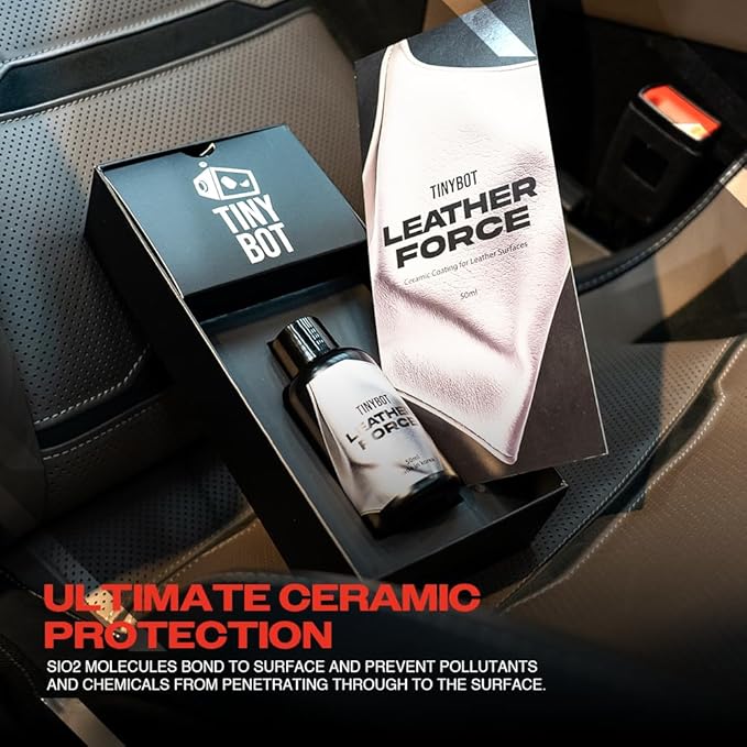 Tinybot Leather Force Ceramic Coating - Safe for All Types of Leather- Chemical & Stain Resistant, UV Protection -Ultimate Nano-Ceramic Protection & Hydrophobicity -Repels Liquids, Dirt & Grime-1.6 oz