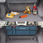 Car Trunk Organizer and Storage, Backseat Hanging Organizer for SUV, Truck, MPV, Waterproof, Collapsible Cargo Storage Bag with 4 Pockets, Car Accessories for Men and Women (Blue)