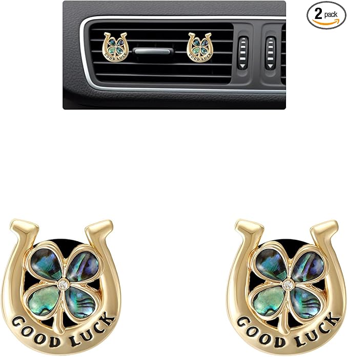 ORIESSE 2pcs Horseshoe & Four Leaf Clover Car Air Vent Clip,Western Cowgirl Car Accessories for Women,Lucky Charm Car Air Freshener Diffuser,Boho Aesthetic Car Interior Decor,New Car Gift