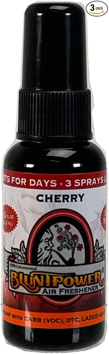 BluntPower Oil Based Concentrated Air Freshener and Oil for Diffuser - Air Freshener Spray For Room, Car, Bathroom - Concentrated Room Deodorizer & Odor Eliminator Spray - Cherry 1.5oz. (3 Pack)