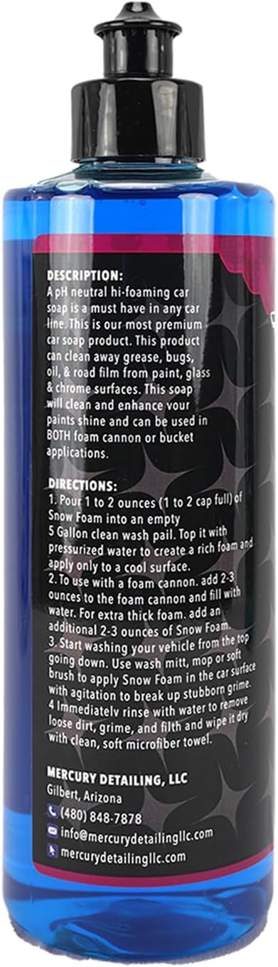 Snow Foam Car Wash Soap 16 oz (Pack of 1) | pH Neutral | Thick Suds for Foam Cannon & Pressure Washer | Safe for All Finishes | High Foaming Cleaner for Car Detailing Kit, Paint, Plastic & Vinyl