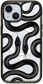 CASETiFY Impact iPhone 15 Case [4X Military Grade Drop Tested / 8.2ft Drop Protection/Compatible with Magsafe] - Animal Prints - Black Kingsnake - Clear Black