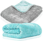 DM_Stores Microfiber Car Drying Towel, Teal and Gray, Edgeless Plush Cloth for Polishing, Drying, and Detailing