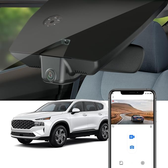 Fitcamx 4K Dash Cam Suitable for Hyundai Santa Fe 2021-2023 (Part No#S1500 S2500) with Auto-Dimming, OEM Look, UHD 2160P Video, Built-in WiFi & APP, Loop Recording, G-Sensor, Plug& Play, 64GB Card