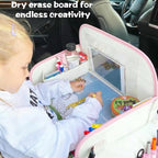 MENZOKE Kids Travel Tray for Toddler Car Seat, Toddler Travel Activities for Girl with iPad Holder Stand & Storage Pockets, Road Trip Essentials Accessories Lap Tray as Birthday Gift, Beige & Pink