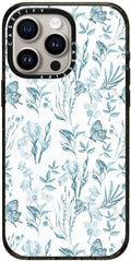 CASETiFY Impact iPhone 15 Pro Max Case [Slim/Compatible with Magsafe / 8.2 ft. 4X Military Grade Drop Protection] - Elegant Pastel Blue Vintage Butterfly Floral - Clear Black