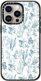 CASETiFY Impact iPhone 15 Pro Max Case [Slim/Compatible with Magsafe / 8.2 ft. 4X Military Grade Drop Protection] - Elegant Pastel Blue Vintage Butterfly Floral - Clear Black